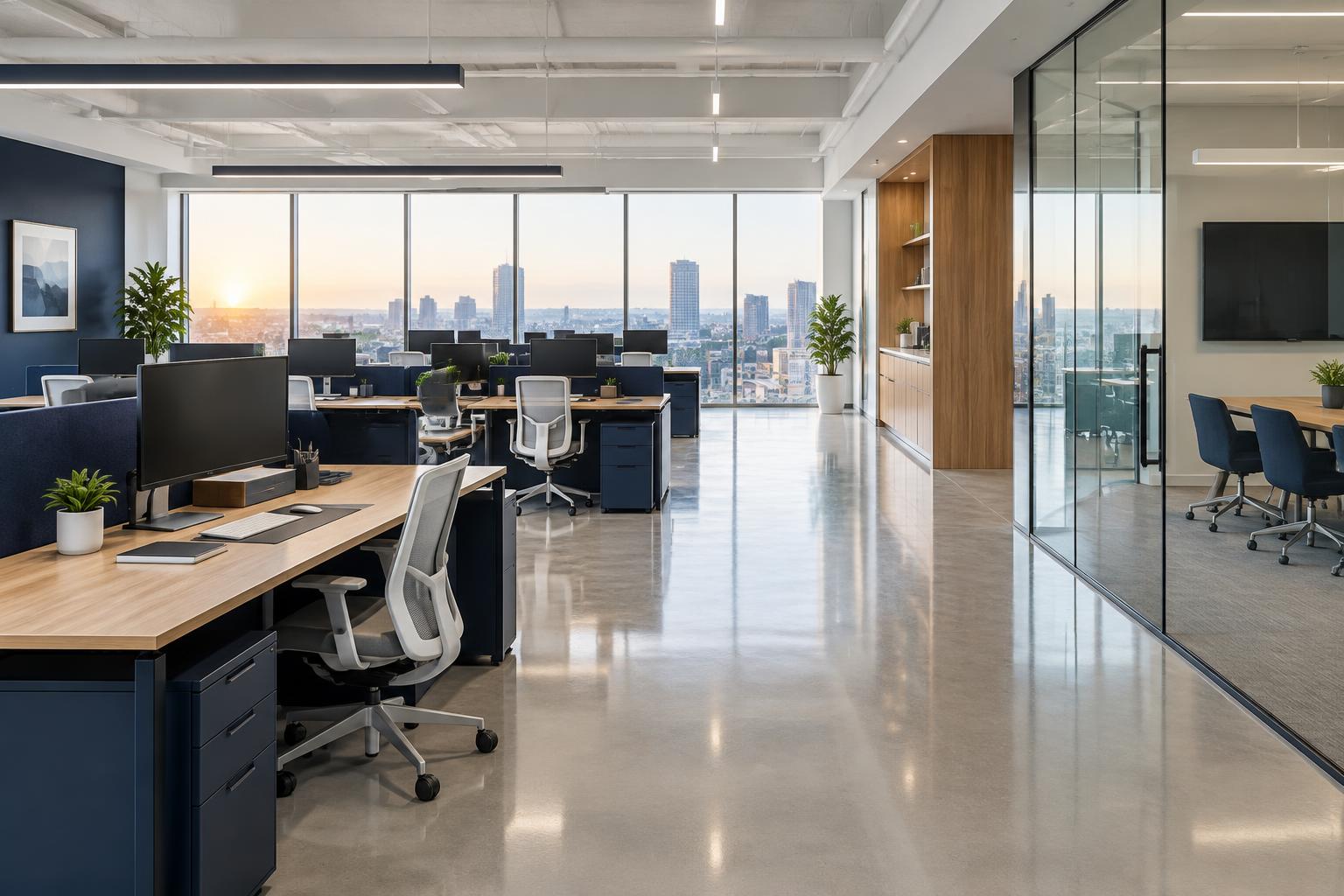 A spotless open-plan office cleaned by Realdeal Janitorial Floortec Services